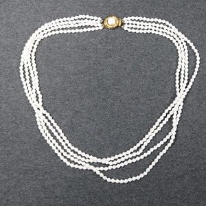 vintage costume jewelry risa multi strain milk white glass beaded Necklace